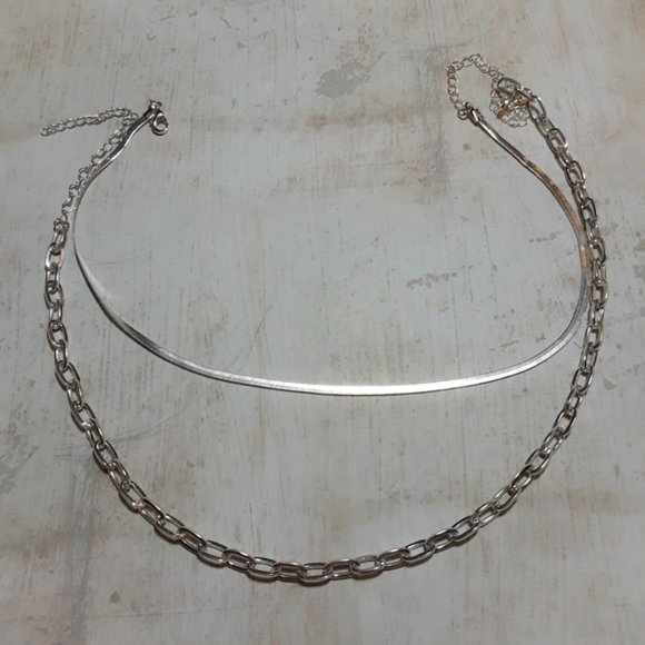 Choker Necklace Set Silver Boho Link & Snake Chain - Picture 4 of 6